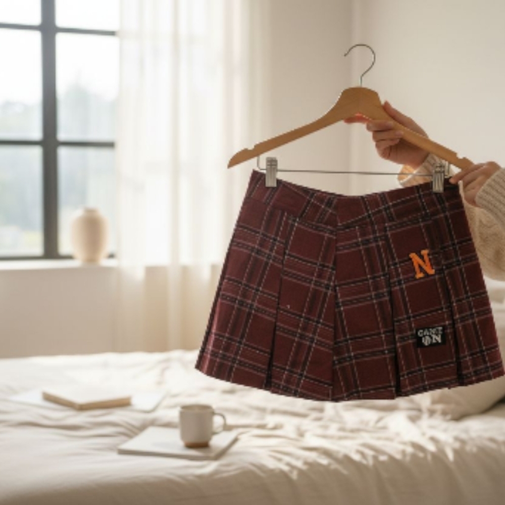 Chic Plaid Mini Skirt in Burgundy